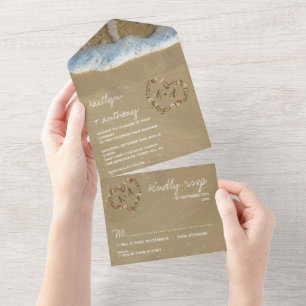 Herz in der Sandstrandhochzeit All In One Einladung