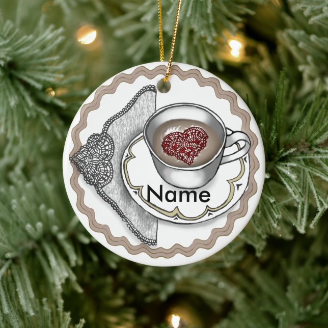 Herz in einem Cup-Ornament Keramik Ornament (Baum)