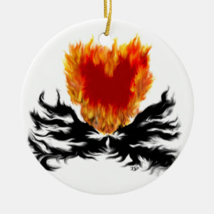 Herz in Flammen Keramikornament
