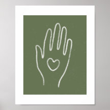 Herz in Hand Dusty Green Art Print