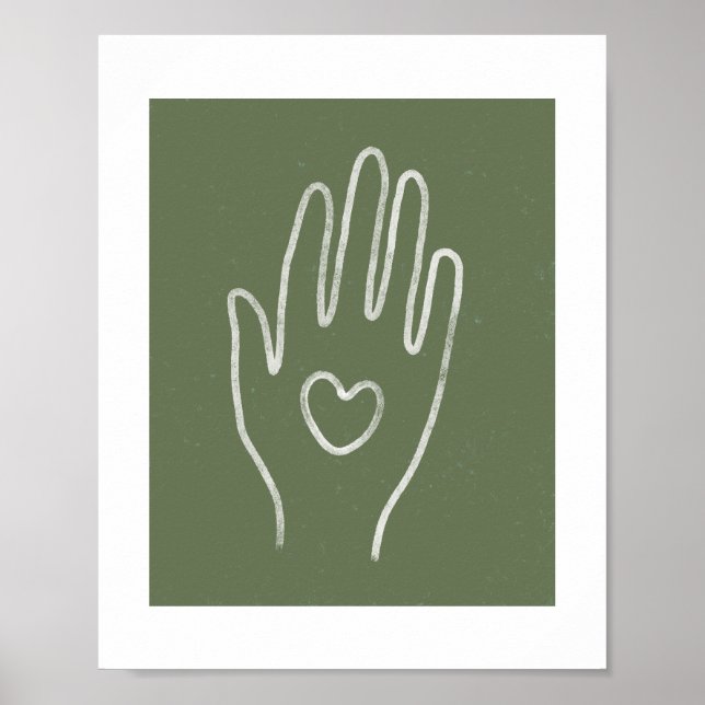 Herz in Hand Dusty Green Art Print Poster (Vorne)
