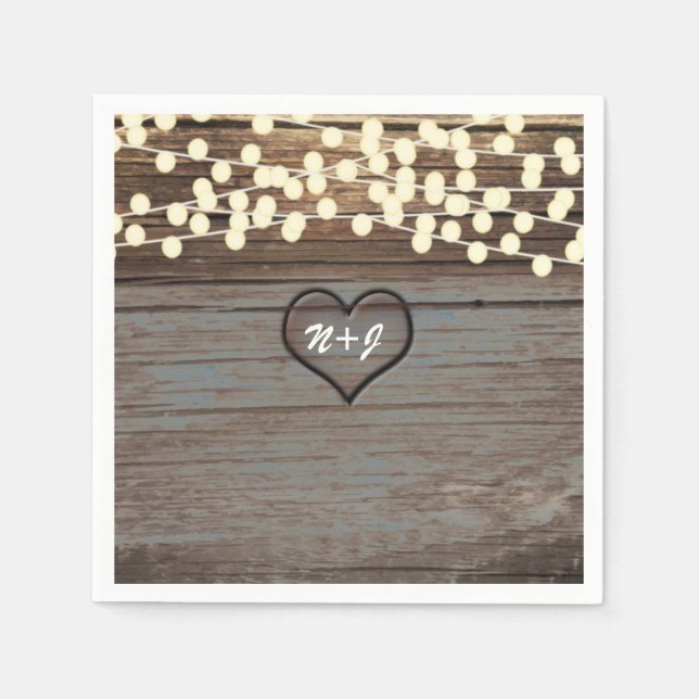 Herz in Holz Land Rustikal & Lichter Serviette (Vorderseite)