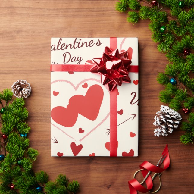 Herz in rot-weiß-weißem Papier Geschenkpapier (Feiertagsgeschenk)