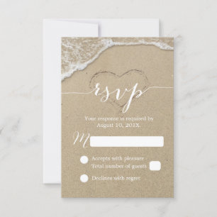 Herz in Sand Beach Hochzeitsreaktion UAWG RSVP Karte