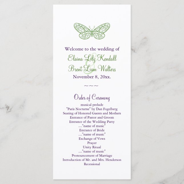 Herz ist ein Flutter Hochzeitsprogramm in Grün Programm (Vorderseite)