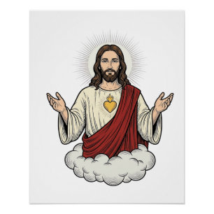 Herz-Jesu-Andachtsmotiv Vintage-Stich-Design_1 Poster