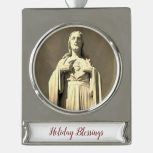 Herz-Jesu-Feiertagssegen Banner-Ornament Silber