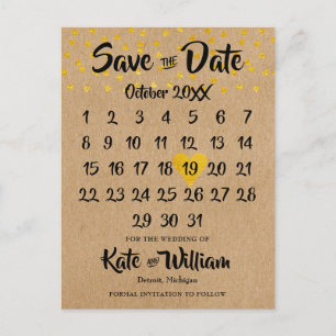 Herz-Kalender Rustikaler Boho-Foto-Save-the-Date-T Ankündigungspostkarte