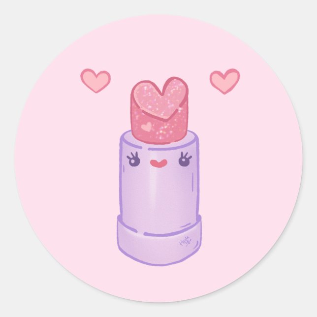 Herz Kawaii Lipstick-Zeichen Runder Aufkleber (Vorderseite)