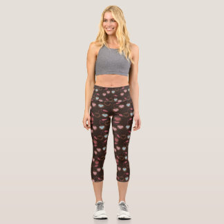 Herz-Kirschen braun Capri Leggings