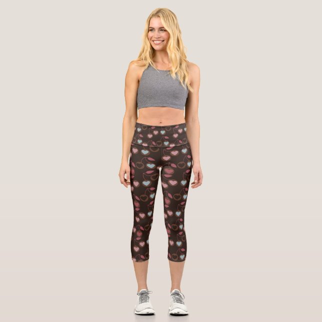 Herz-Kirschen braun Capri Leggings (Vorderseite)