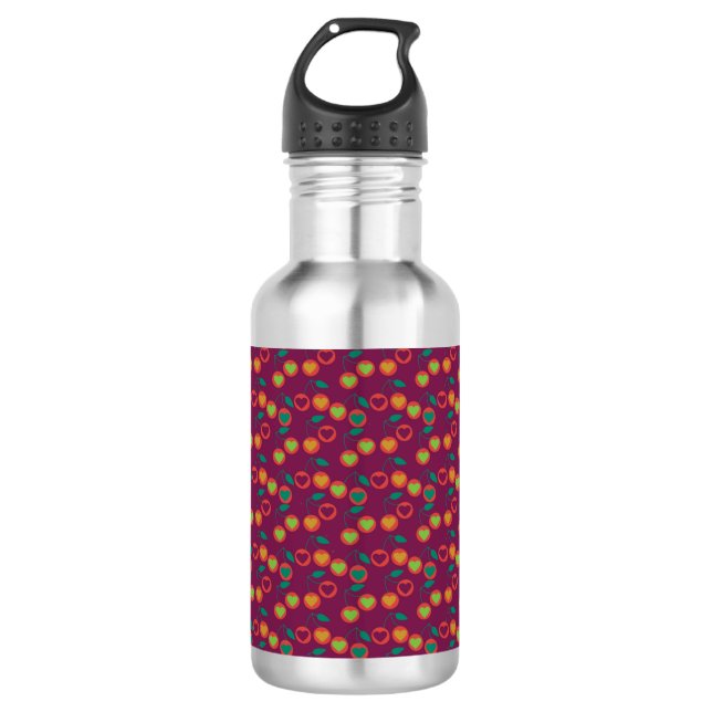 Herz Kirschen Magenta Edelstahlflasche (Vorderseite)