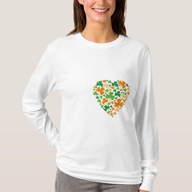 Herz-Klee - lange Hülse der Damen T-Shirt (Vorderseite)