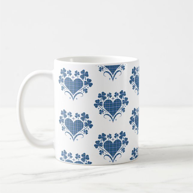 Herz-Kleeblatt-Karo Blau Klassischer Klee Kaffeetasse (Links)
