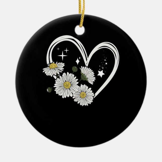 Herz-Kontur mit Daisy-Blume Oopsie Daisy Girl Keramik Ornament (Vorne)