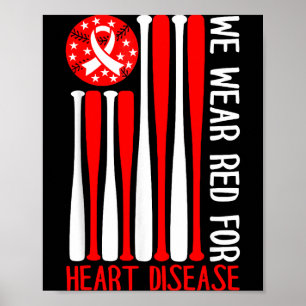 Herz-Krankheit-Bewusstsein Baseball-Liebhaber Rot Poster