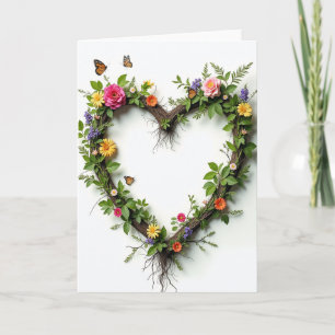 Herz Kranz Blumen Schmetterlinge Karte
