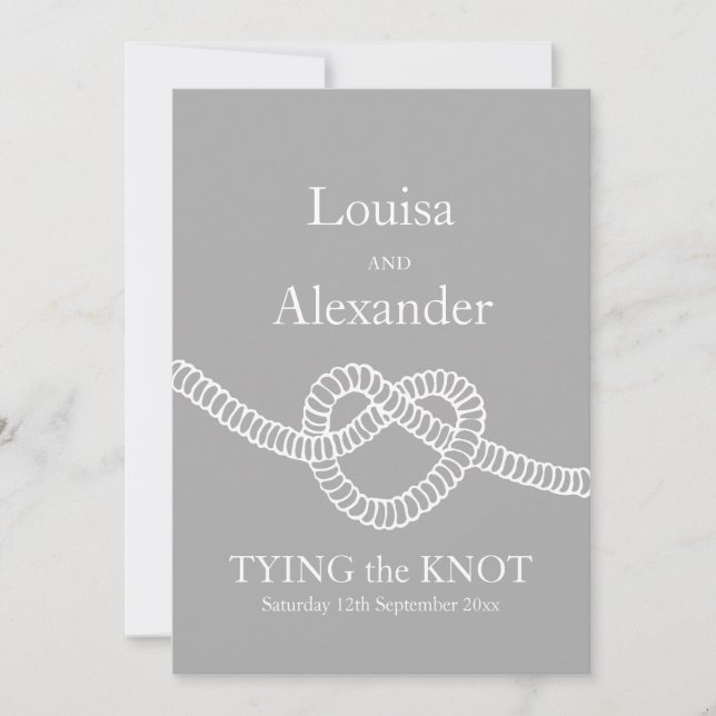 Herz Krawatte die knot Hochzeit grau weiß Einladun Einladung (Vorderseite)