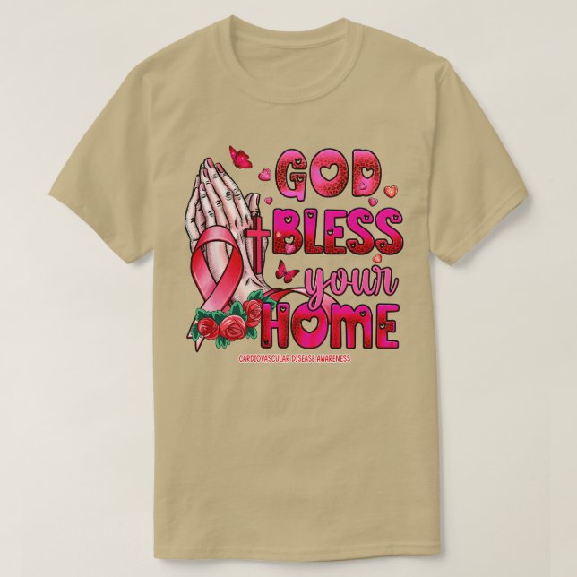 Herz-Kreislauf-Erkrankungen Bewusstsein Gott segne T-Shirt (Design vorne)