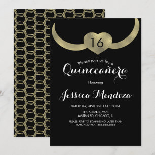 Herz Krone Quinceañera Sweet 16 Goldfolie  Einladung