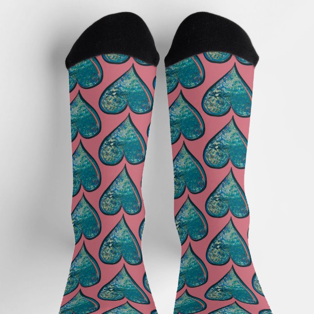 Herz-Kunst blaues und rosa Herz Socken (Oben)