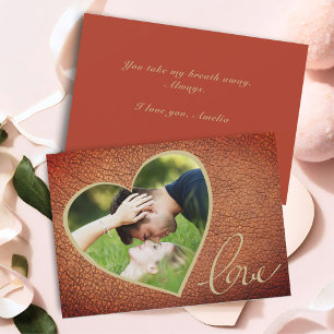 Herz Leder Druck Liebe Valentinstag Foto Feiertagskarte