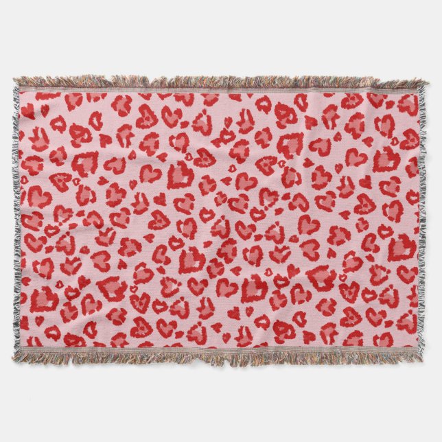 Herz Leopard Muster in Rot auf Blush Decke (Vorderseite)