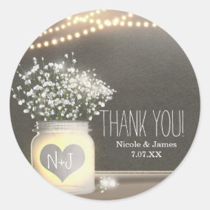 Herz leuchtendes Mason-Glas & Baby-Breath-Hochzeit Runder Aufkleber
