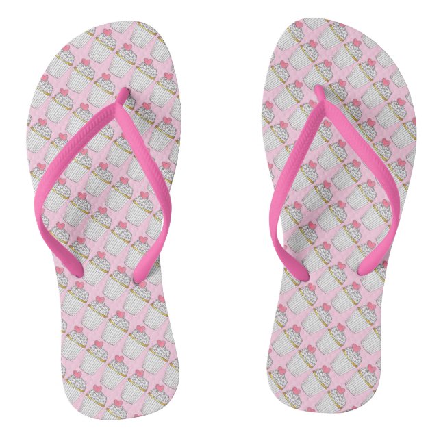 Herz Liebe Hochzeit Cupcake Bridesmaid Flip Flops (Fußbett)