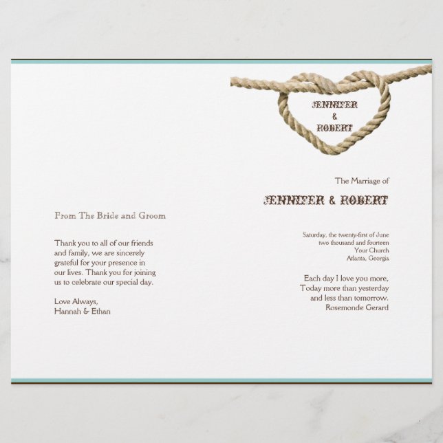 Herz-Liebe Knot Western Hochzeitsprogramm (Vorderseite)