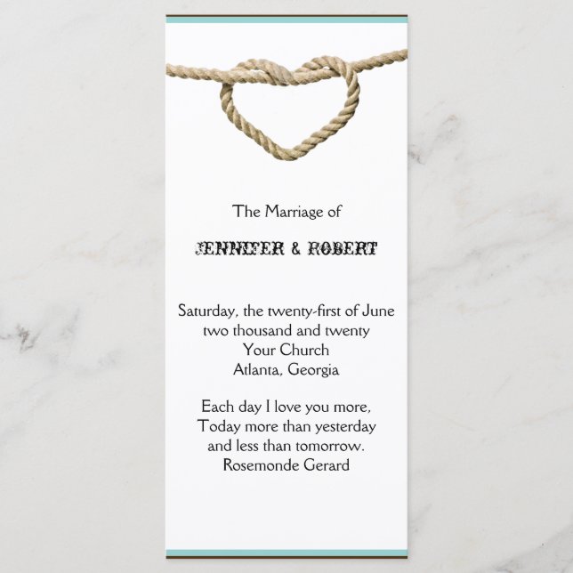 Herz-Liebe Knot Western Hochzeitsprogramm Programm (Vorderseite)