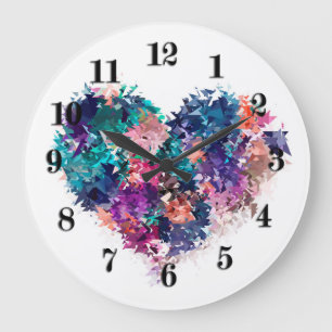 Herz, Liebe, polygonal Große Wanduhr