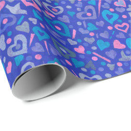 Herz-Liebe Valentines Paper Collage Pattern Blau Geschenkpapier
