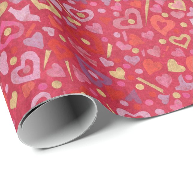 Herz-Liebe Valentines Paper Collage Pattern Red Geschenkpapier (Rolleneckpunkt)