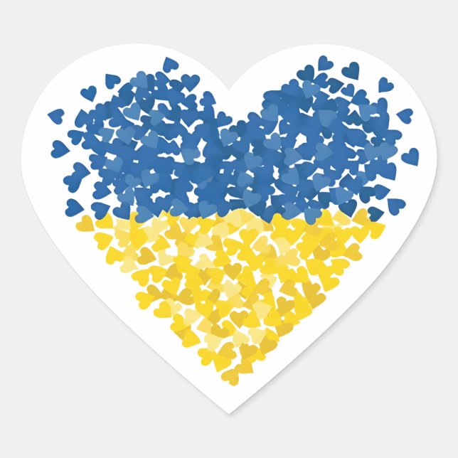 Herz. Liebe zur Ukraine. Ukrainische Flagge.  Herz-Aufkleber (Vorderseite)