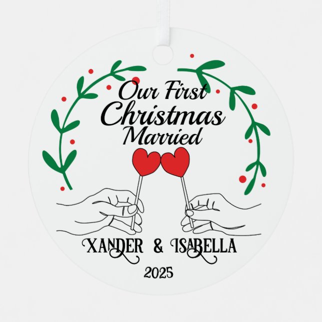 Herz Lollipops Erste Weihnachten Verheiratet Ornament Aus Metall (Vorderseite)