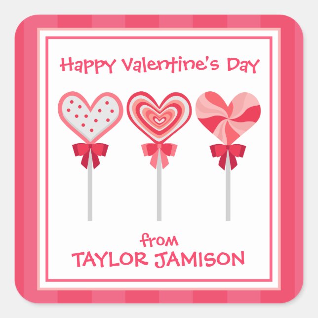 Herz Lollipops Personalisiert Valentinsche Aufkleb Quadratischer Aufkleber (Vorderseite)