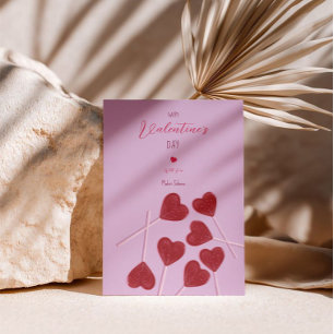 Herz-Lutscher auf Rosa – Valentinstag-Party Feiertagskarte