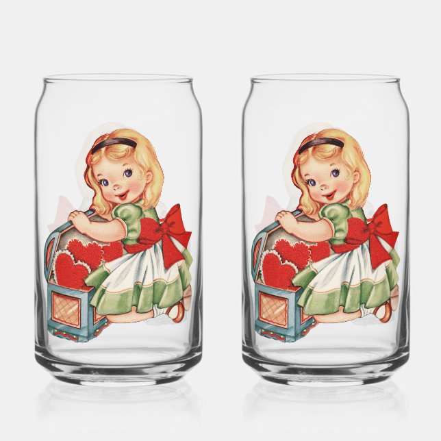 Herz Mädchen Kind Retro Süße Kinder Dosenglas (Vorderseite)