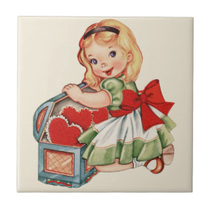 Herz Mädchen Kind Retro Süße Kinder Fliese