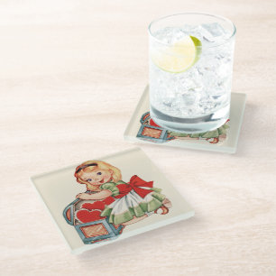 Herz Mädchen Kind Retro Süße Kinder Glasuntersetzer