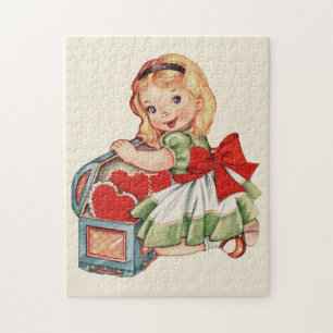 Herz Mädchen Kind Retro Süße Kinder Puzzle