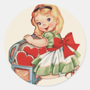Herz Mädchen Kind Retro Süße Kinder Runder Aufkleber