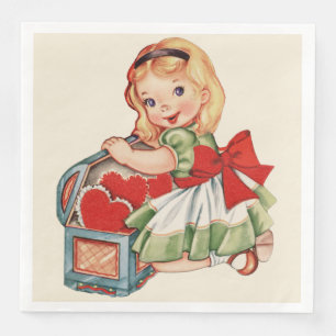 Herz Mädchen Kind Retro Süße Kinder Serviette