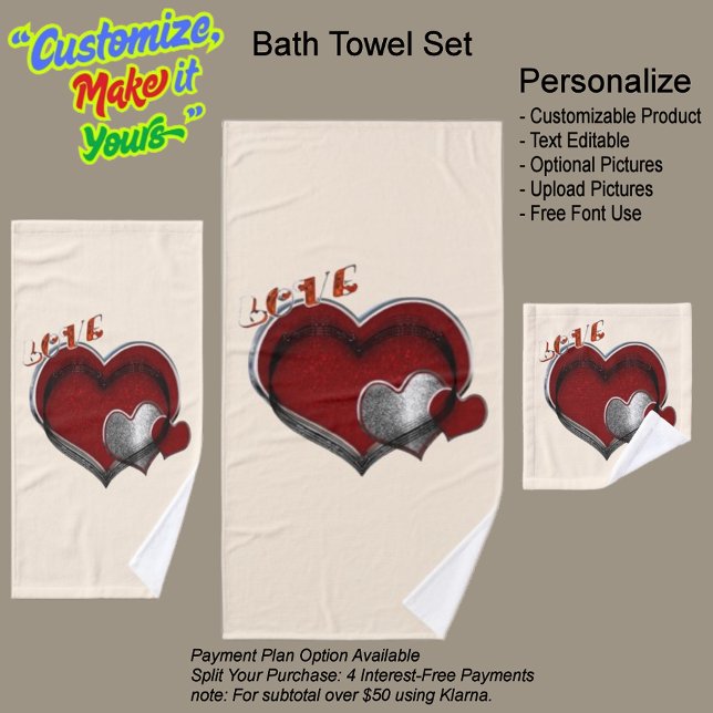 Herz Magic Beige Handtuch Set (Heart Magic Bathroom Towel Set Featuring a Beige Background.)