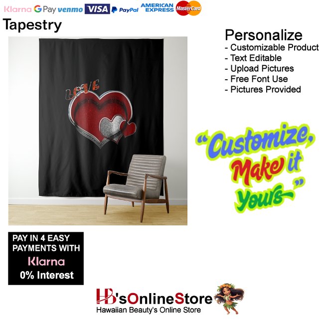 Herz Magic Black Business Tapestry Extra-Large Wandteppich (Heart Magic Black Business Tapestry Extra-Large.)