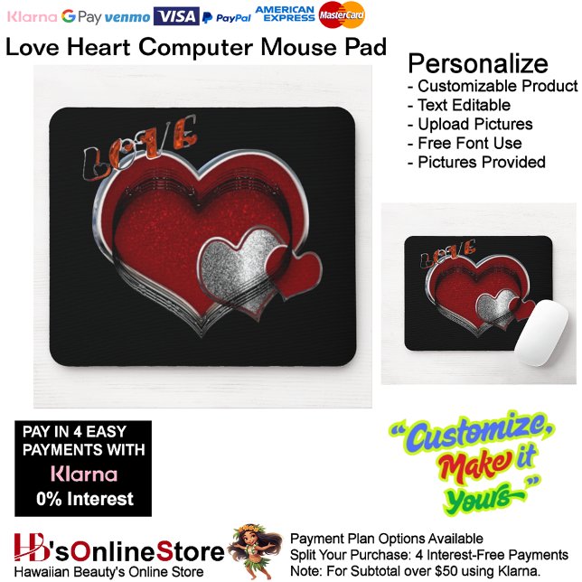 Herz Magic Black Mouse Pad Mousepad (Love Heart Computer Mouse Pad with Black Background.)