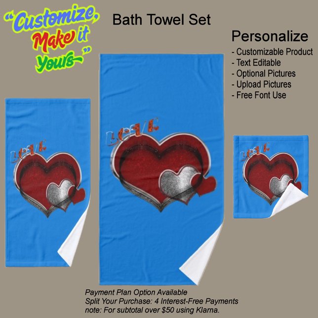 Herz Magic Blue Handtuch Set (Heart Magic Bathroom Towel Set Featuring a Blue Background.)