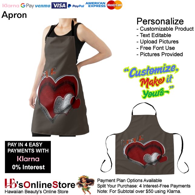 Herz Magic Brown Große Schürze (Love Heart Brown kitchen Cooking Mess Free Large Apron.)