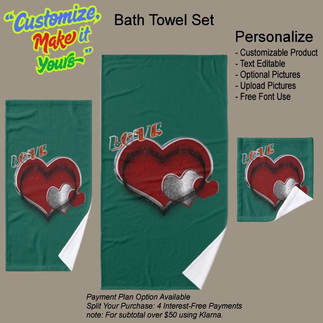 Herz Magic Dark Green Bad Handtuch Set (Heart Magic Bathroom Towel Set Featuring a Dark Green Background.)